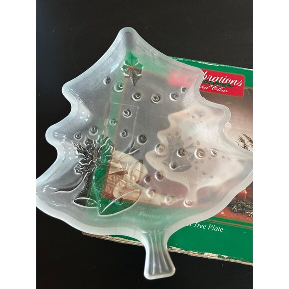 Christmas Candy Dish Crystal Clear 7.5" Frosted Christmas Tree Plate Decor - Picture 4 of 6